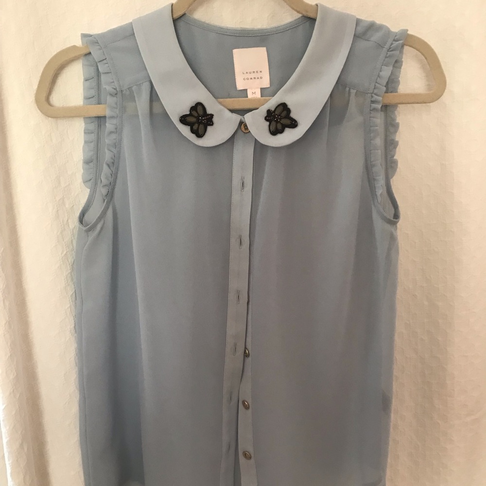 Light Blue Flowy Button Down Top